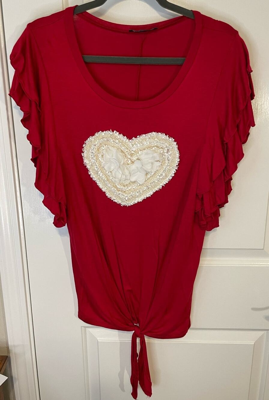 Shop Basic USA Womens Medium red heard tshirt tee